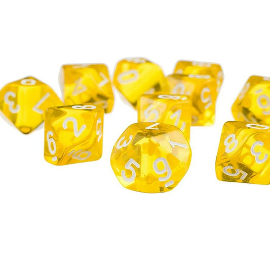 D10 Transparent Coloured dice - Set of 10